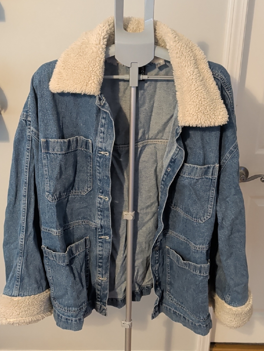 Divided Blue Denim Jacket with Cream Sherpa Collar